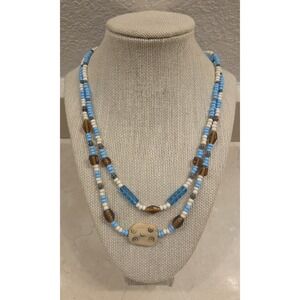 Sterling Silver & Turquoise Double Strand Native American Necklace Adjustable